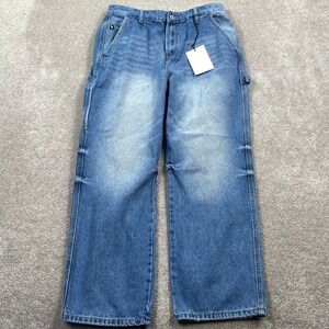 Broken Threads Mens Loose Straight Carpenter Jeans Blue Medium Wash 32 NEW